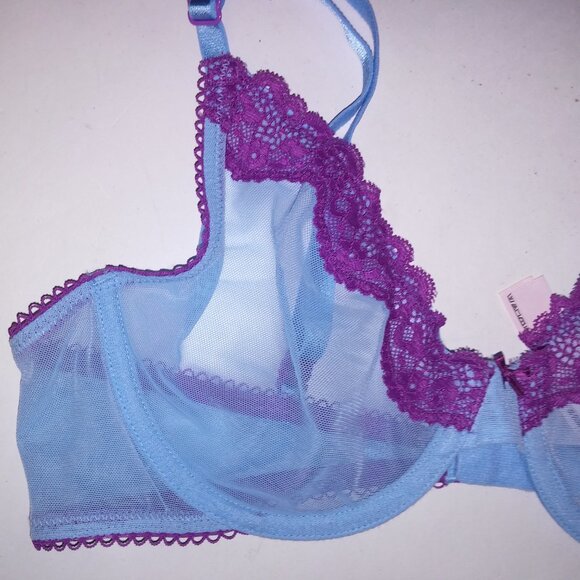 Victoria’s Secret Tease Unlined Demi Bra 36B Blue Purple Lace NWT - Picture 3 of 5